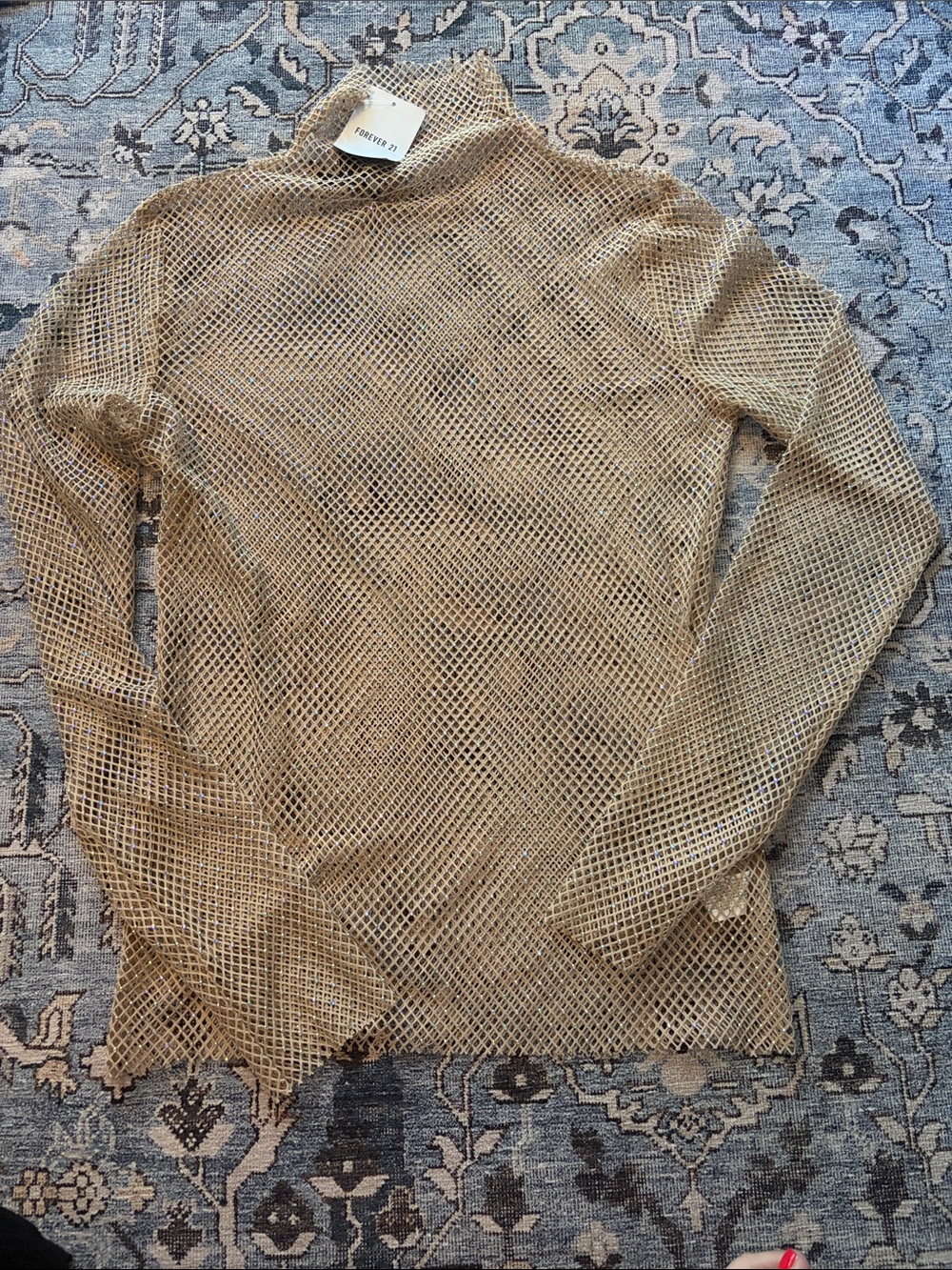 Forever 21 Mesh Rhinestone Long Sleeve Turtleneck, L, NWT